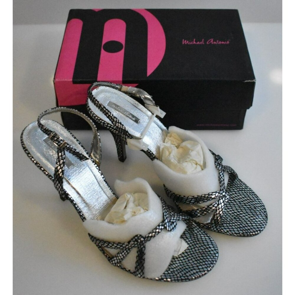 Michael Antonio Metalic Swoon Black and Grey Heels Round Toe New Size 10
